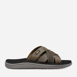 Teva Voya Slide Leather - Pánske Sandále - Tmavo Olivovo Zelená